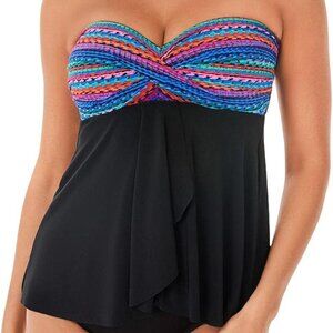 Miraclesuit Cadiz Flyaway Bandeau Tankini Swim Top Size 8